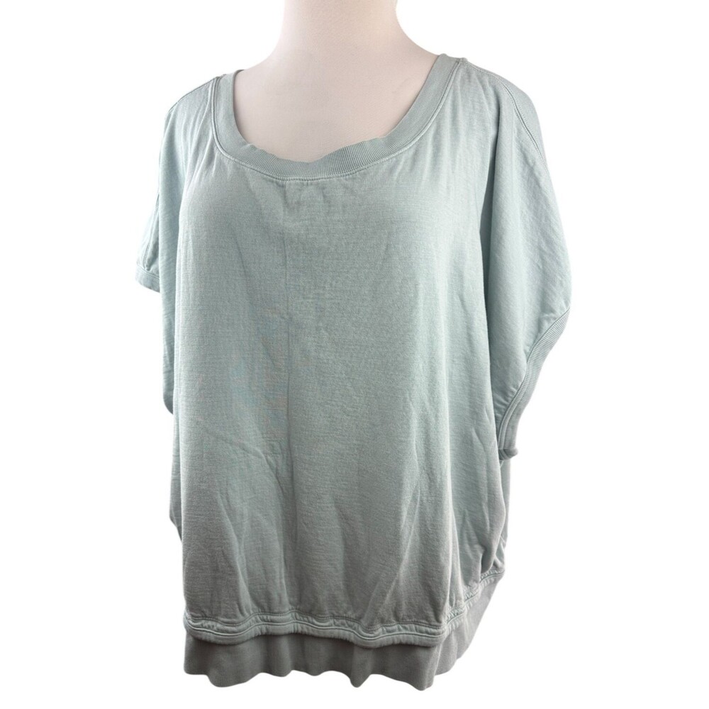 ✨2/$20 Athleta Sundown Shirred Pale Blue Pullover SS Sweatshirt Plus Size 3X - Picture 3 of 10